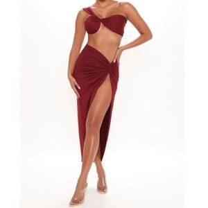 Fashion Nova Love No More Burgundy High Slit Maxi Skirt Size XS